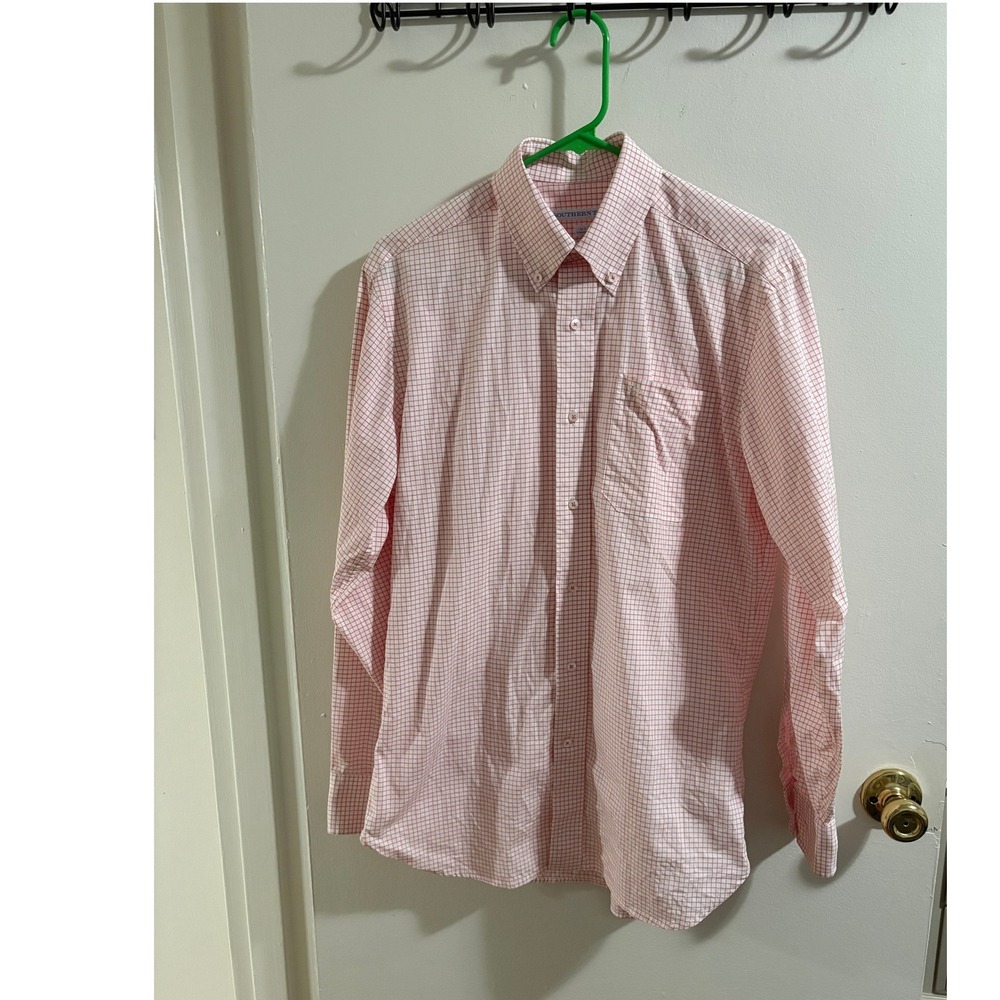 Southern Tide Mens S Classic Fit Red White Tattersall Check Button Down Shirt